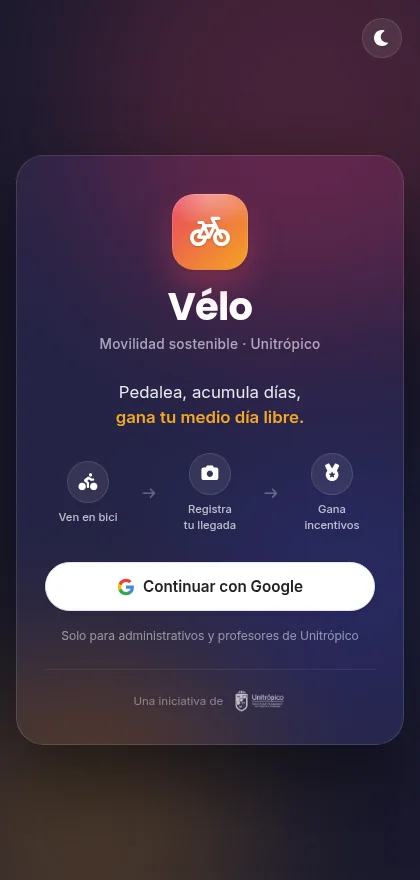 Captura real de Vélo, app de incentivos en bicicleta